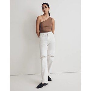 Madewell Straight-Leg White Jeans with Knee Rips